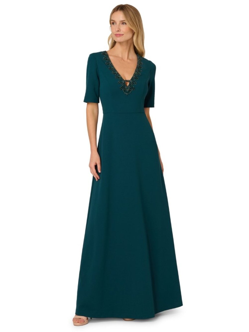 Adrianna Papell Women's Trimmed Mermaid V-Neck Gown Size 2